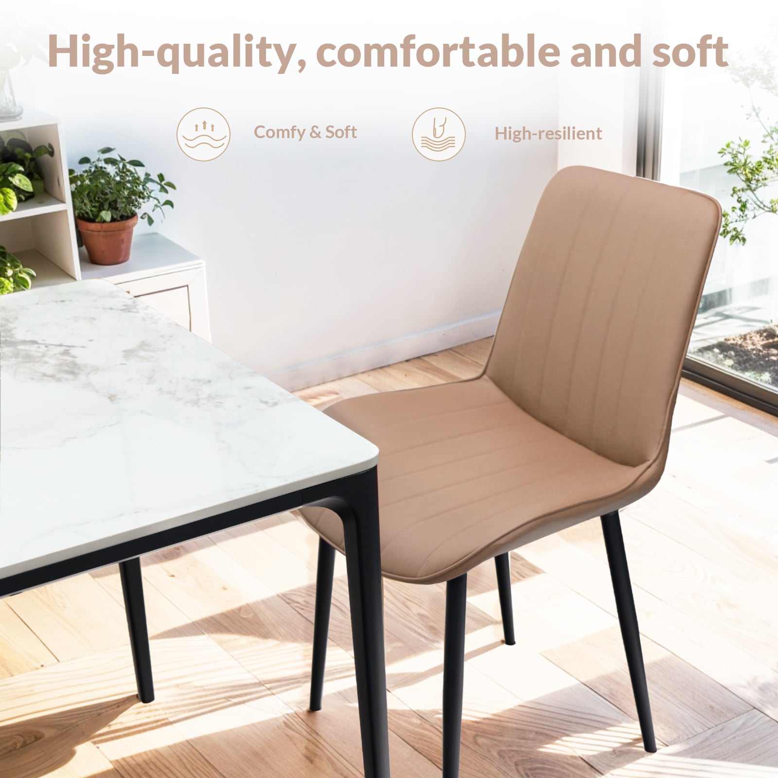 Khaki PU Leather Dining Chair with Metal Legs, Wave Pattern Upholstered Armless Chair Set of 4 for Kitchen, Restaurant, Living, Meeting Room Khaki PU Leather Dining Chair with Metal Legs, Wave Pattern Upholstered Armless Chair Set of 4 for Kitchen, Restaurant, Living, Meeting Room